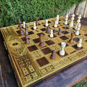 LOTR Chess & Checkers Wood Board Game Set - Tournament Size Walnut & Gold 2.12" – 54 mm Square
