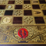 Load image into Gallery viewer, LOTR Chess &amp; Checkers Wood Board Game Set - Tournament Size Walnut &amp; Gold 2.12&quot; – 54 mm Square

