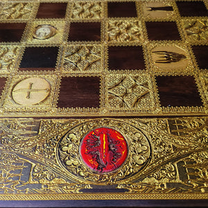 LOTR Chess & Checkers Wood Board Game Set - Tournament Size Walnut & Gold 2.12" – 54 mm Square