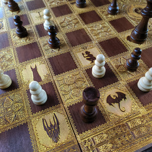 LOTR Chess & Checkers Wood Board Game Set - Tournament Size Walnut & Gold 2.12" – 54 mm Square
