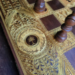 Load image into Gallery viewer, LOTR Chess &amp; Checkers Wood Board Game Set - Tournament Size Walnut &amp; Gold 2.12&quot; – 54 mm Square

