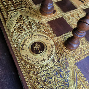 LOTR Chess & Checkers Wood Board Game Set - Tournament Size Walnut & Gold 2.12" – 54 mm Square