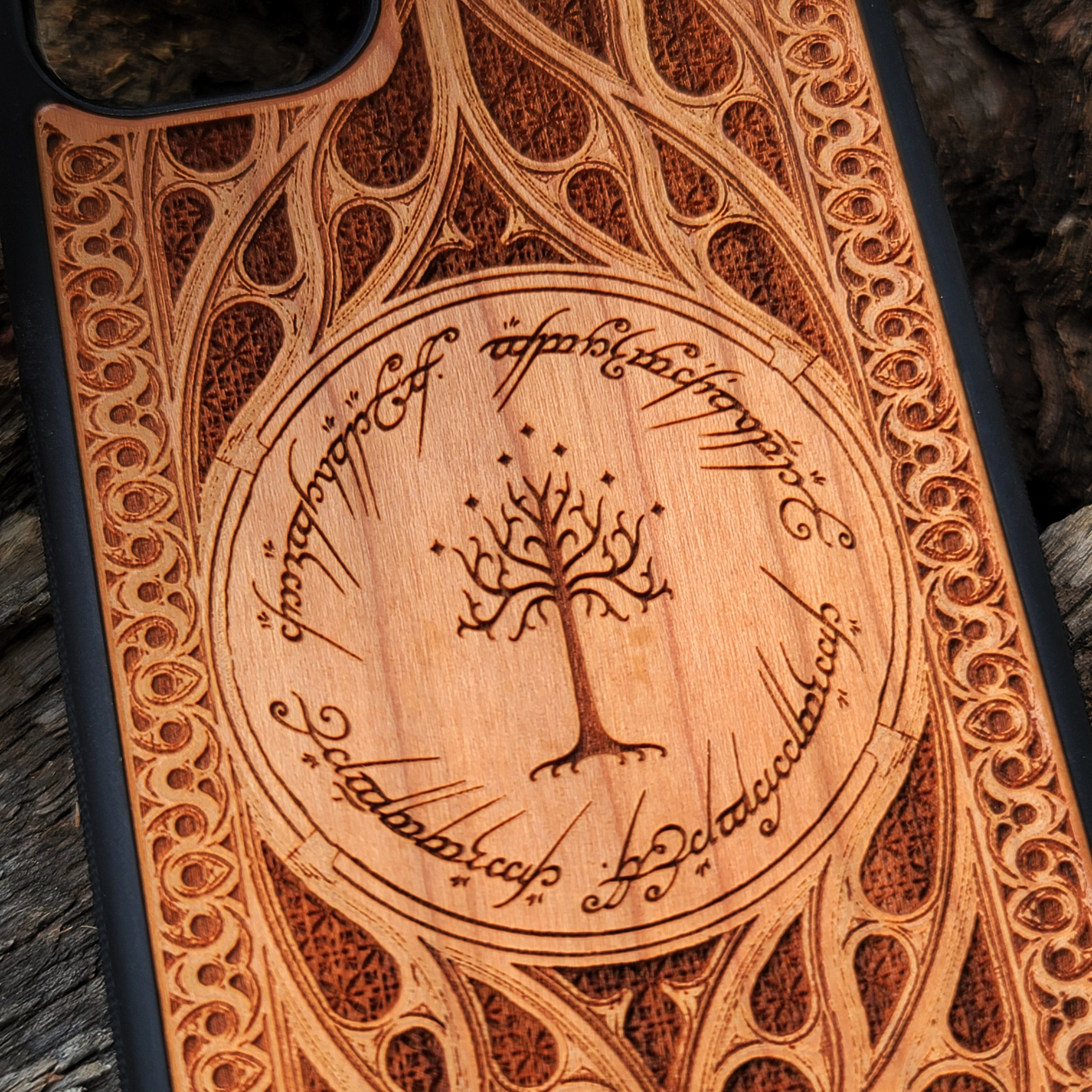 iPhone & Samsung Galaxy Wood Phone Case - LOTR 2 Gothic Pattern