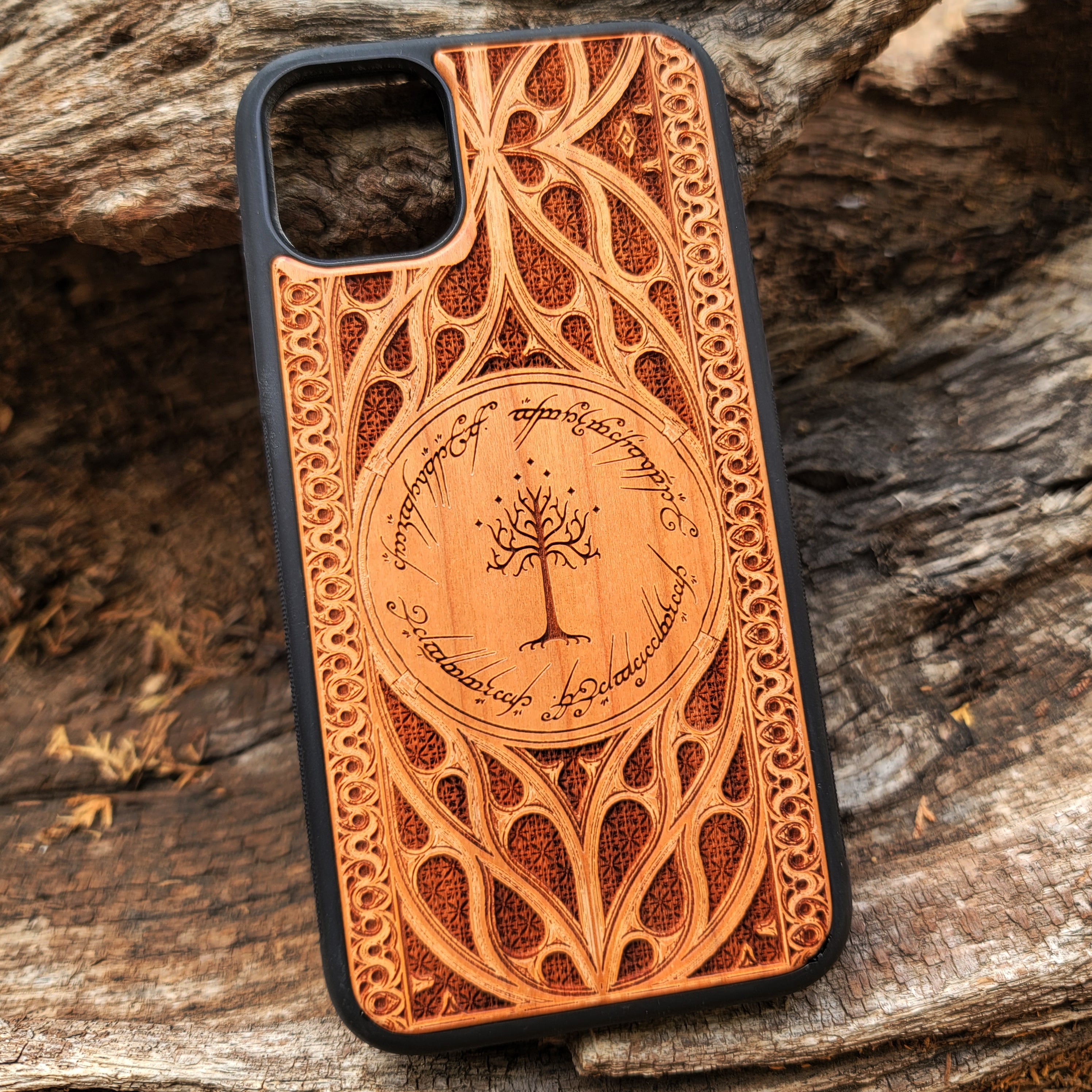 iPhone & Samsung Galaxy Wood Phone Case - LOTR 2 Gothic Pattern
