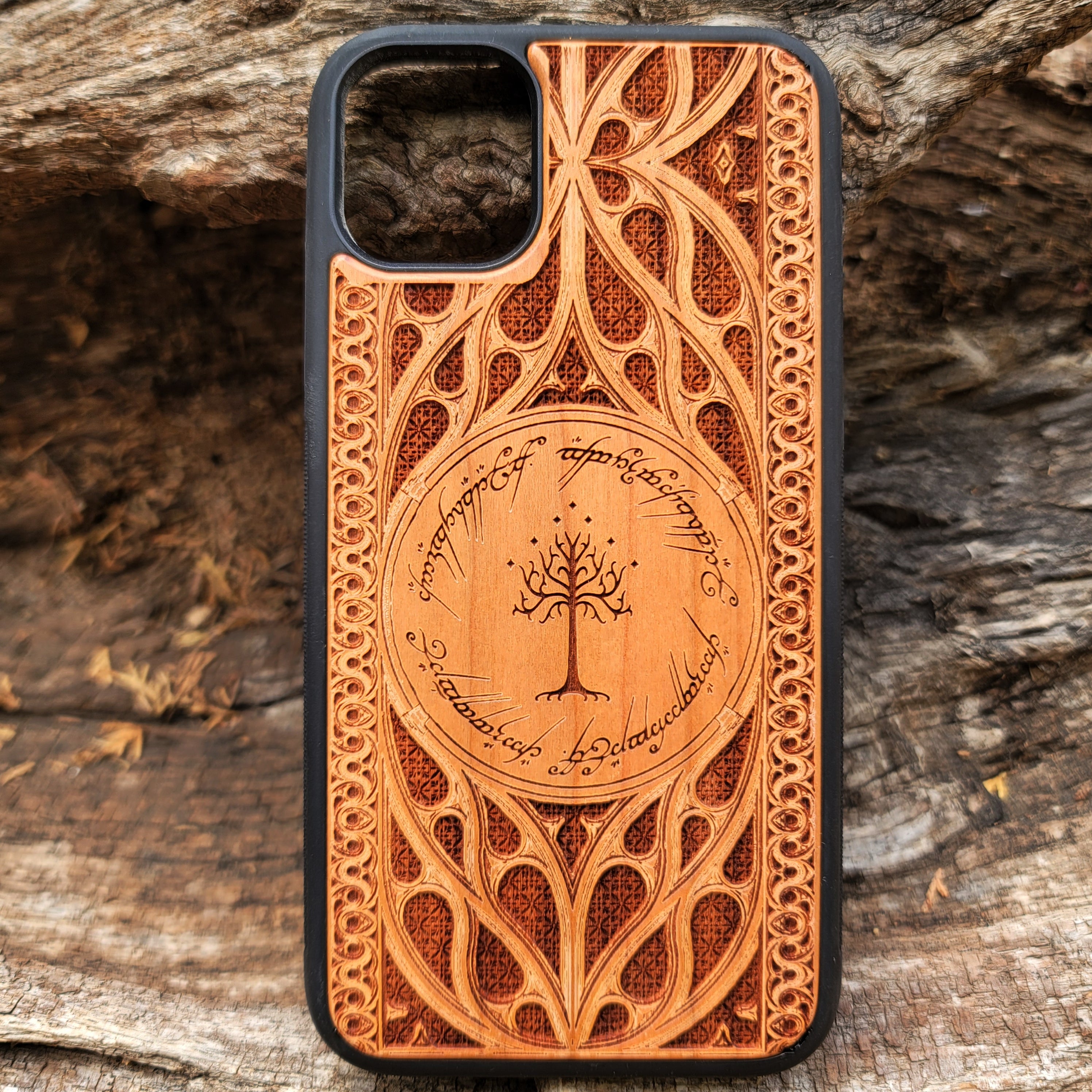 iPhone & Samsung Galaxy Wood Phone Case - LOTR 2 Gothic Pattern