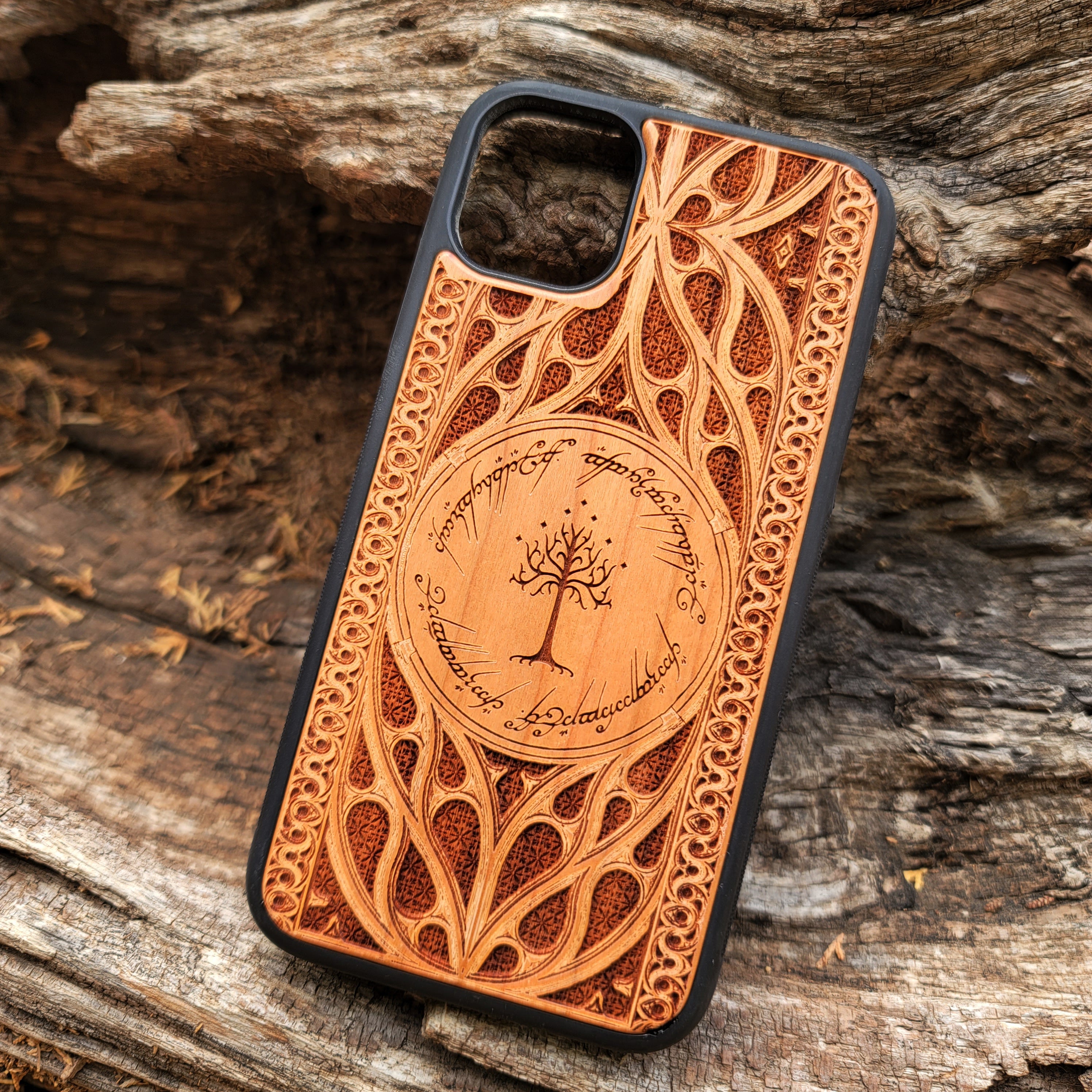 iPhone & Samsung Galaxy Wood Phone Case - LOTR 2 Gothic Pattern
