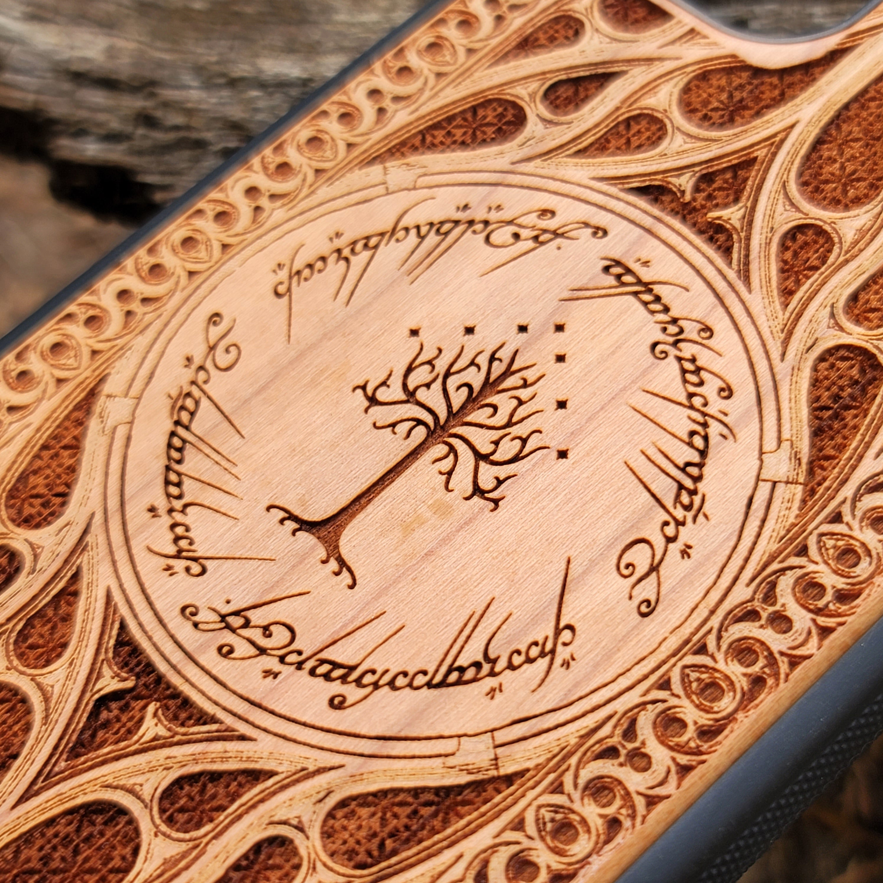 iPhone & Samsung Galaxy Wood Phone Case - LOTR 2 Gothic Pattern