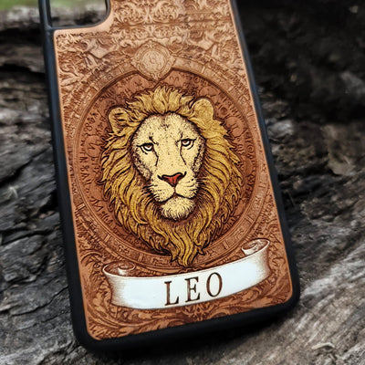 Custom Leo zodiac sign phone case with celestial lion design