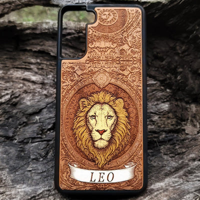 Hand-painted Leo zodiac phone case with lion artwork