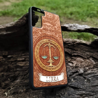 Horoscope inspired Libra phone case in natural wood