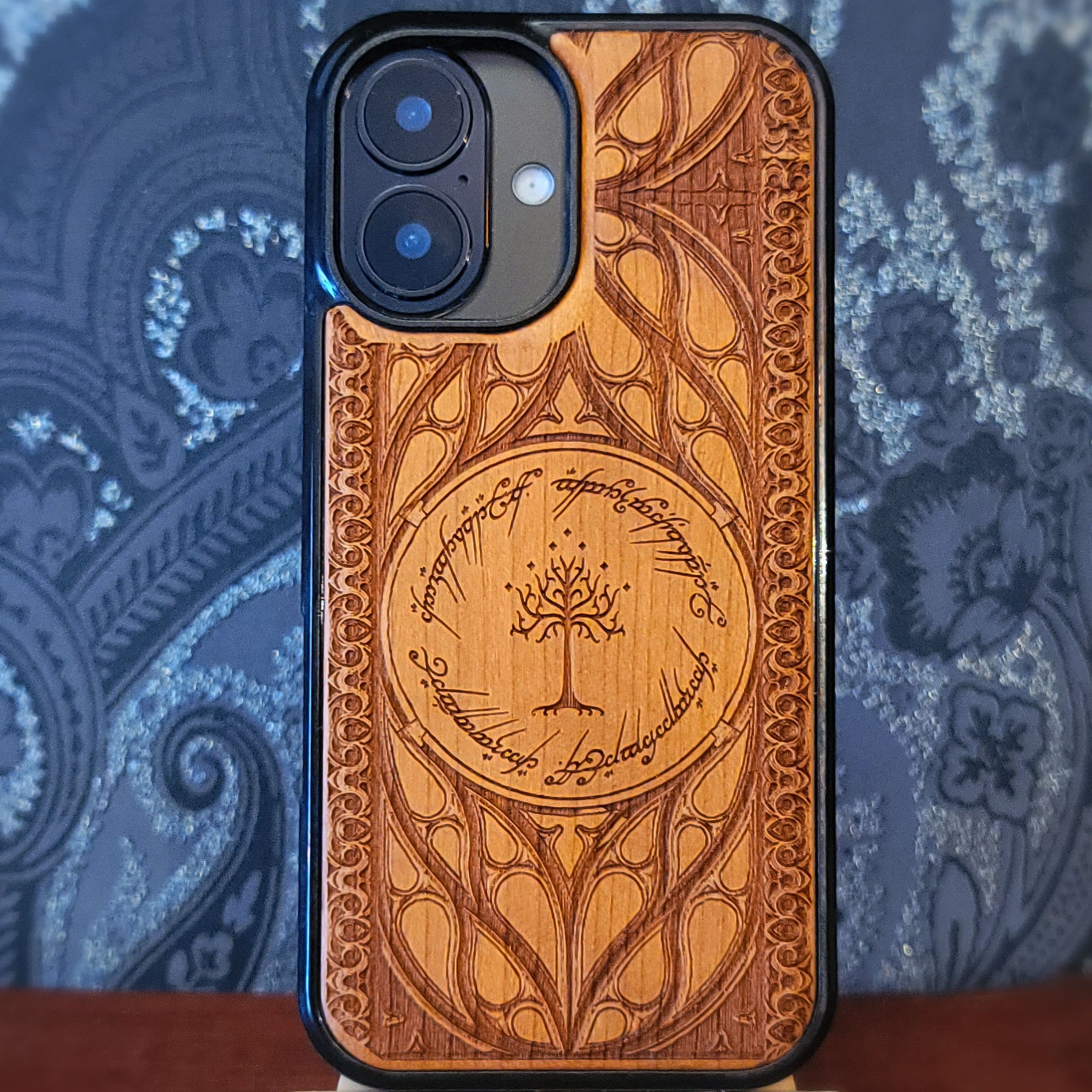 LASER ENGRAVED wood phone case for iPhone and Samsung Galaxy models.