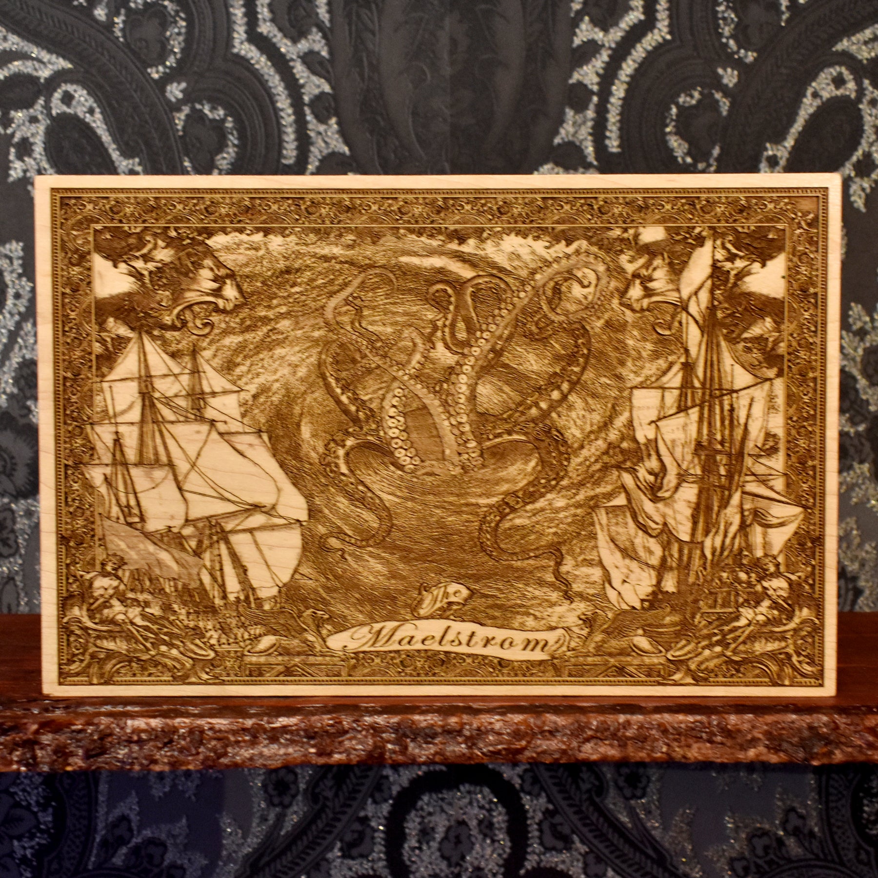 The Maelstrom Wood Wall Art, Medium | Kraken Ocean Decor