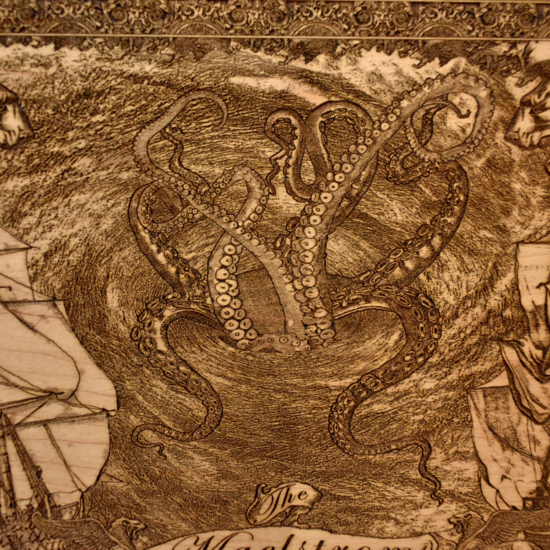 The Maelstrom Wood Wall Art, Medium | Kraken Ocean Decor