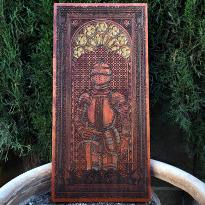 Mahogany wood wall art of gothic medieval knight in armor