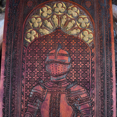 Gothic knight wood wall decor with medieval warrior detail