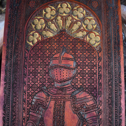 Gothic knight wood wall decor with medieval warrior detail