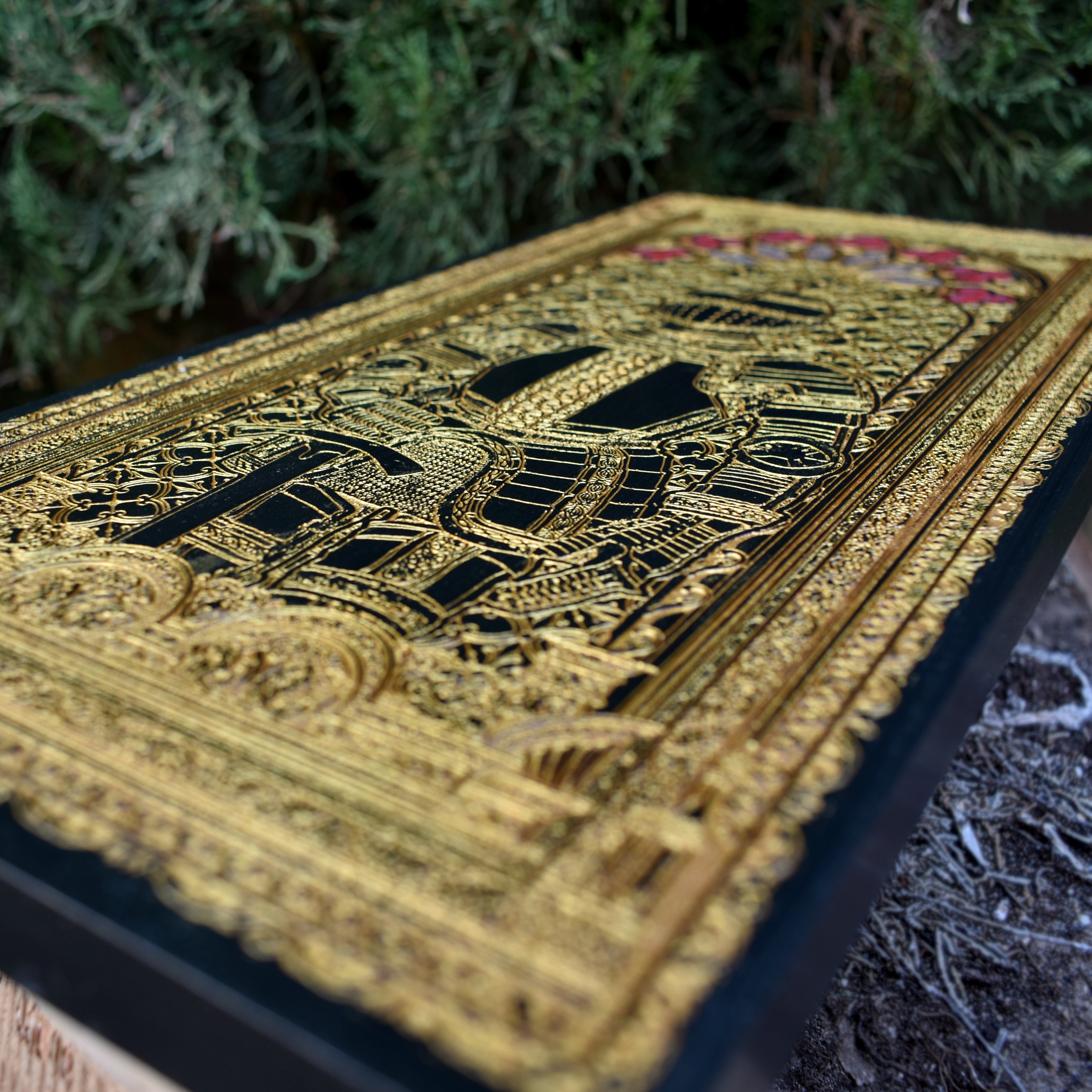 Fantasy knight wood art with engraved gothic detailing