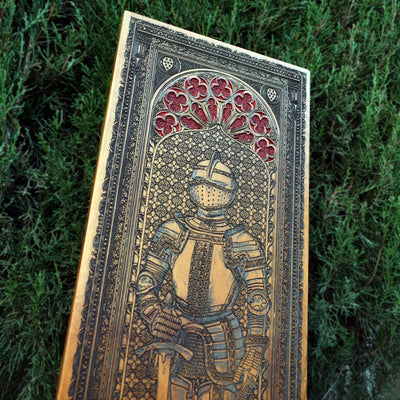 Medieval warrior wall decor engraved on cherrywood
