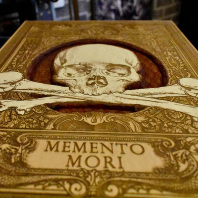 Memento Mori Hand Carved Large – gothic art, engraved wood, dark fantasy, skeleton design, artisan crafted
