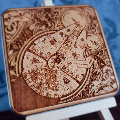 Millennium Falcon Star Wars Wireless Charger Star Wars engraved wood 