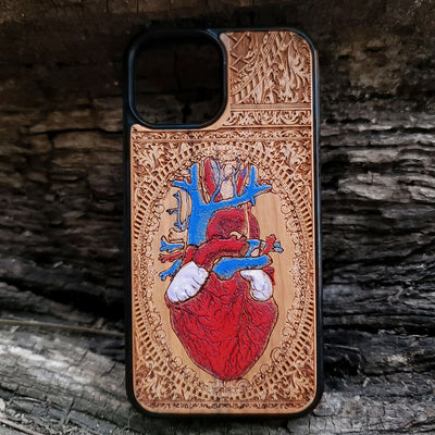 Protective wooden phone case for iPhone, handcrafted with engraved designs. Fits iPhone -11 Pro Max. Durable and eco-friendly.