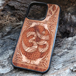 Load image into Gallery viewer, iPhone &amp; Samsung Galaxy Wood Phone Case - Gothic Pattern with OM AUM Reiki Symbol
