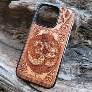 iPhone & Samsung Galaxy Wood Phone Case - Gothic Pattern with OM AUM Reiki Symbol