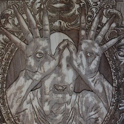 Handcrafted dark art plaque featuring Pale Man design