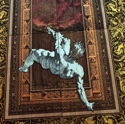 Gothic engraved wood art – gothic art, engraved wood, dark fantasy, skeleton design, artisan crafted