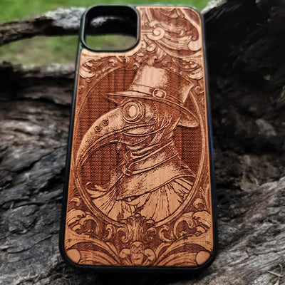 Historical gothic wood phone case Plague Doctor iPhone