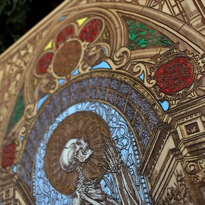 Extra-large laser-engraved wooden wall piece, blending gothic and spiritual art.