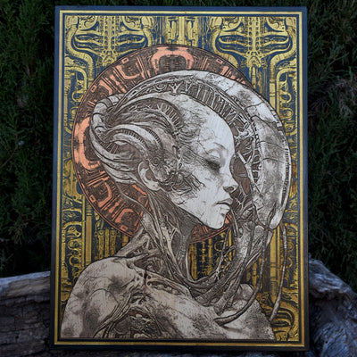 Replicant - Large Black Paint - Limited Edition – gothic art, engraved wood, dark fantasy, skeleton design, artisan crafted