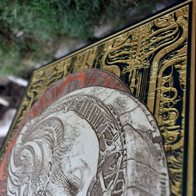 Gothic engraved wood art – gothic art, engraved wood, dark fantasy, skeleton design, artisan crafted