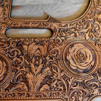 Telecaster Wood Pickguard - Roses – gothic art, engraved wood, dark fantasy, skeleton design, artisan crafted