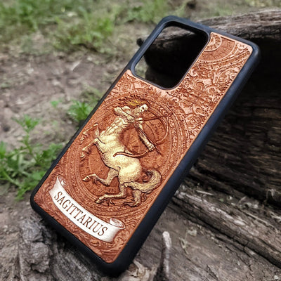 Sagittarius constellation phone cover engraved on real wood