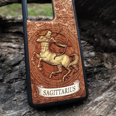 Custom zodiac Sagittarius phone case with celestial artwork