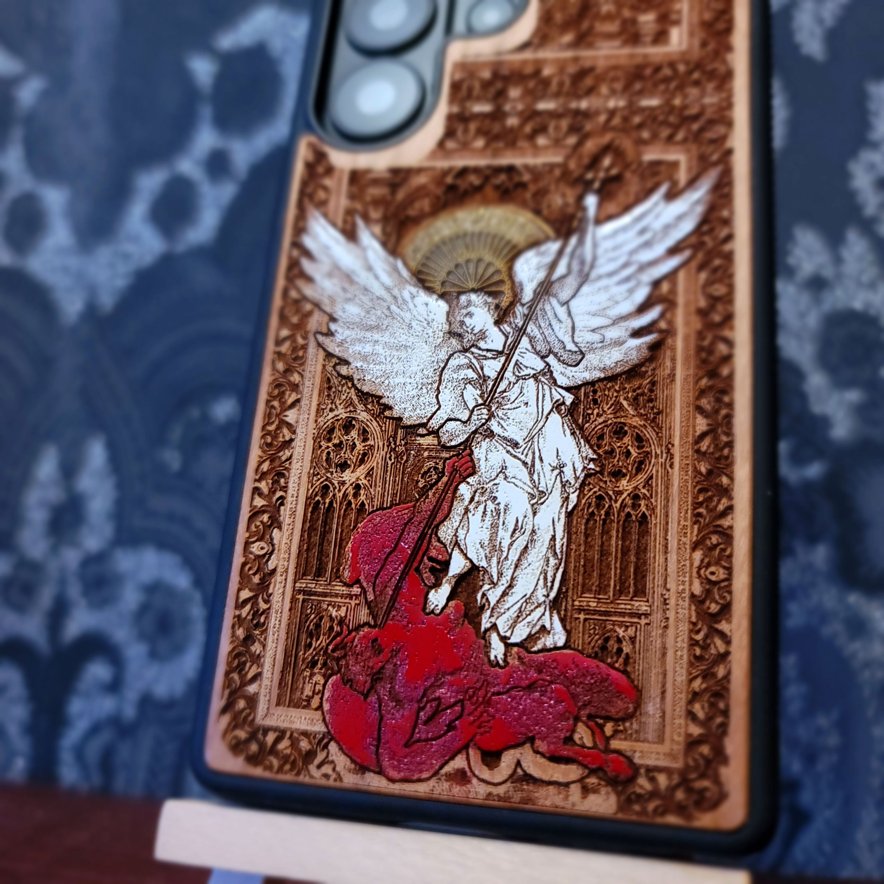 Saint Michael Archangel Wood Phone Case for iPhone & Samsung Galaxy – Engraversdungeon Saint Michael Archangel Wood Phone Case for iPhone & Samsung Galaxy – Engraversdungeon