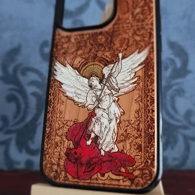 St Michael the Archangel Wood Phone Case Hand Painted