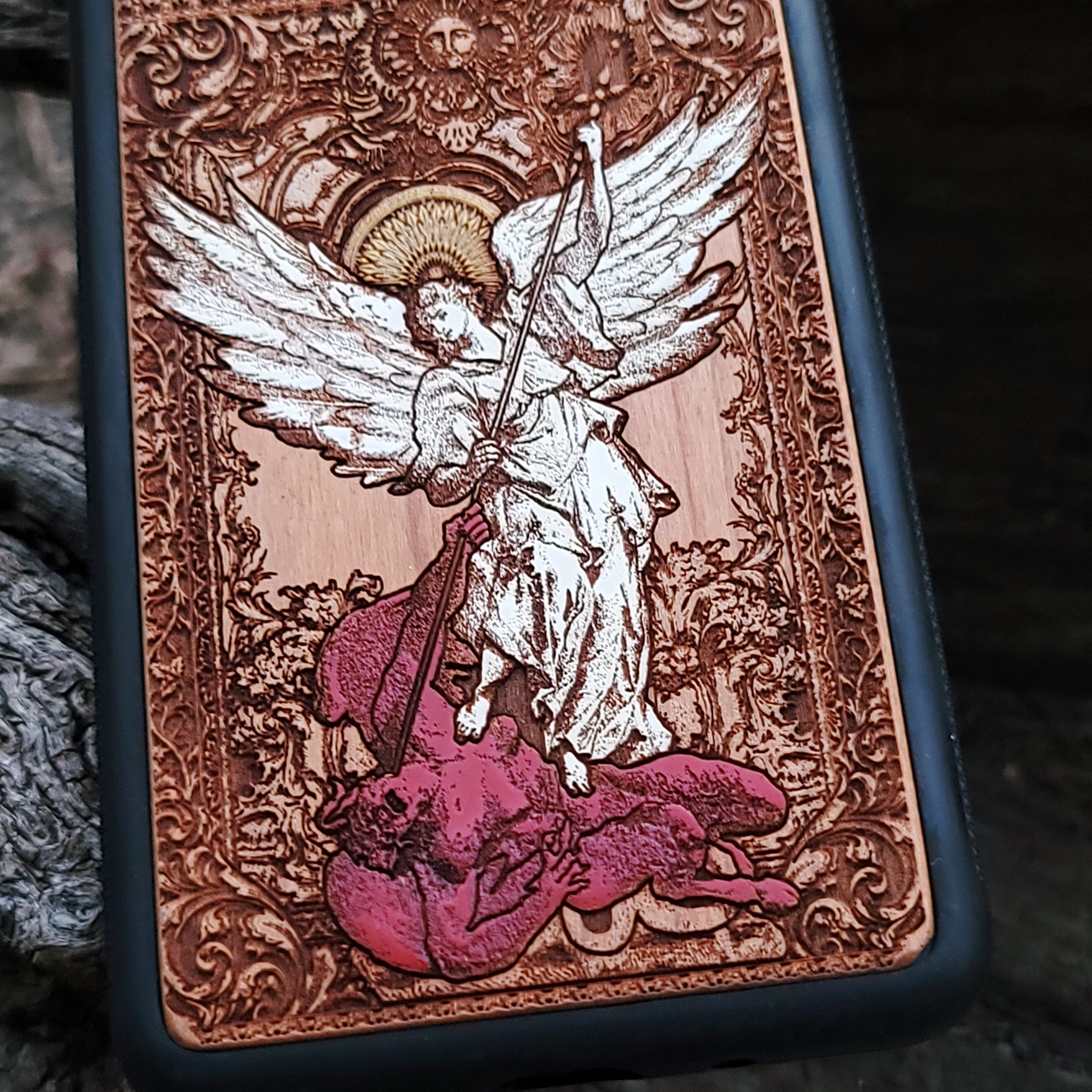 St Michael the Archangel Wood Phone Case Hand Painted