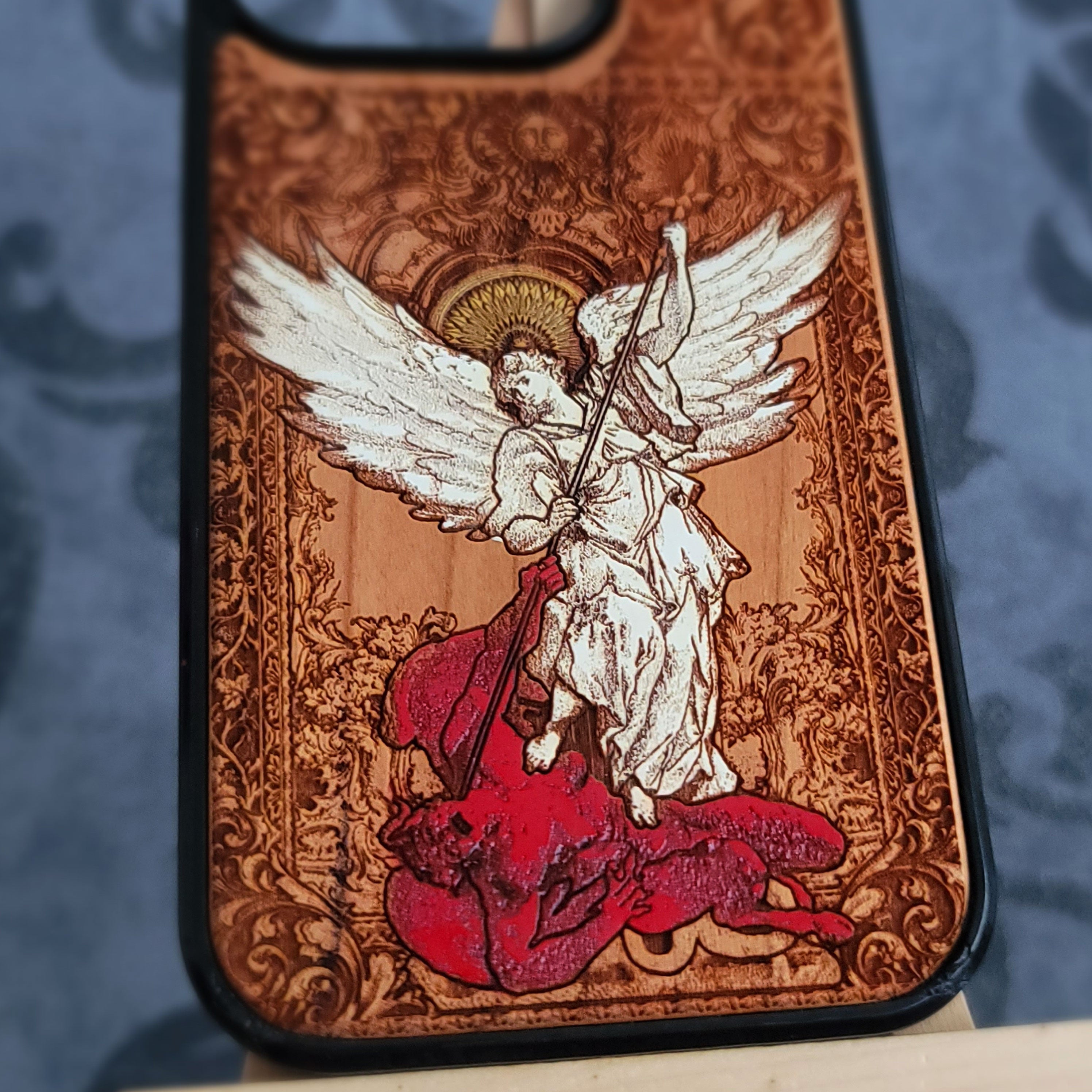 St Michael the Archangel Wood Phone Case Hand Painted