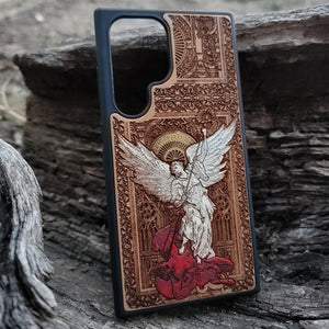 iPhone & Samsung Galaxy Wood Phone Case -Artwork "Saint Michael the Archangel"