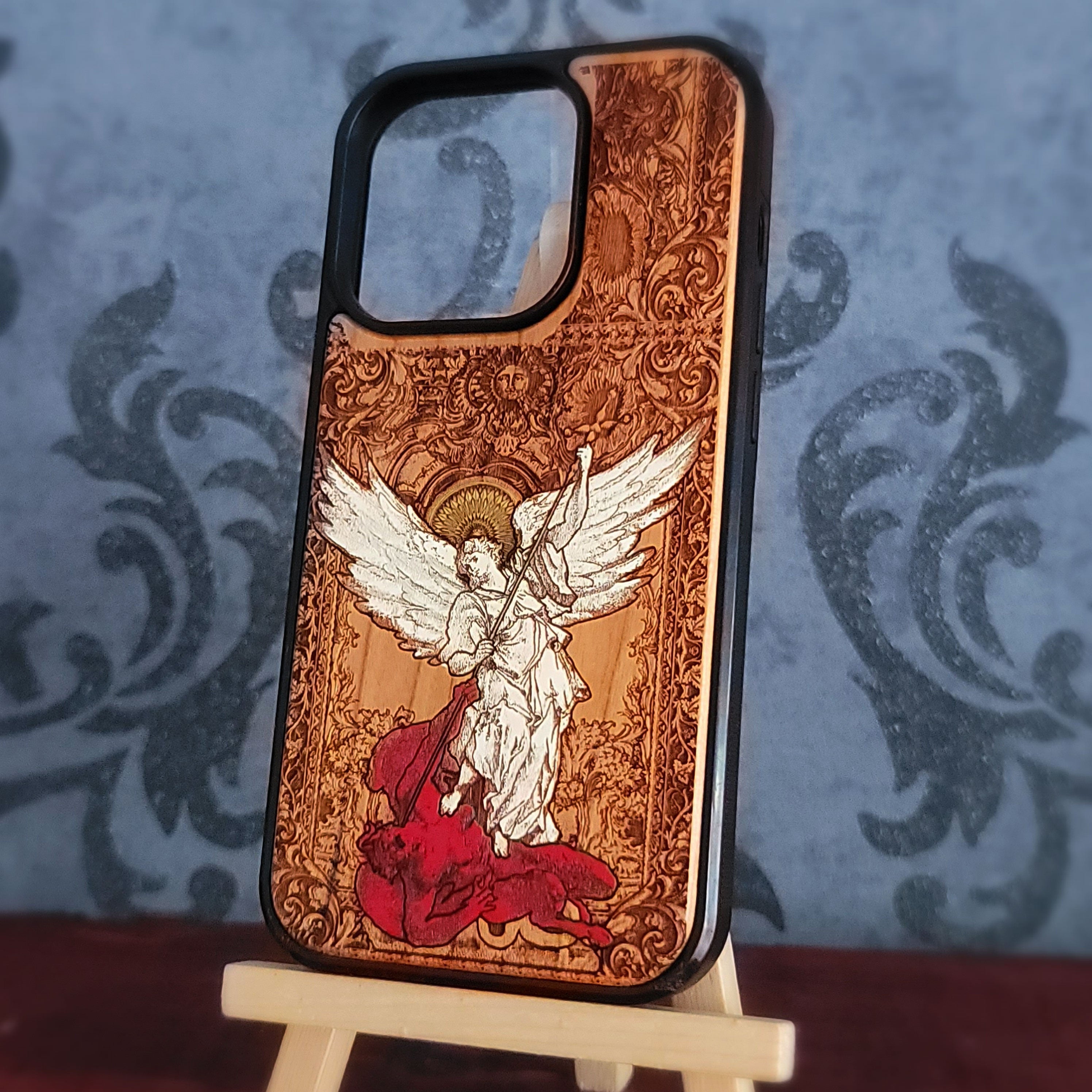 St Michael the Archangel Wood Phone Case Hand Painted
