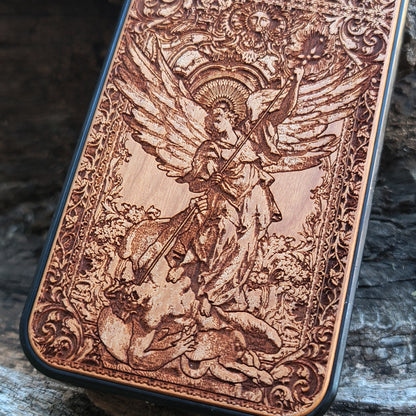 iPhone & Samsung Galaxy Wood Phone Case -Artwork "Saint Michael the Archangel"