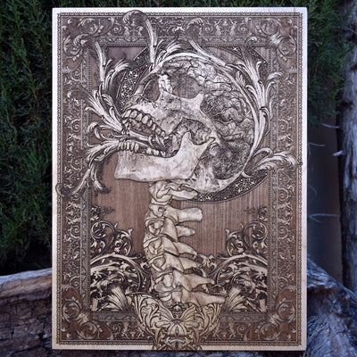 Screaming skull wood wall art in gothic horror style