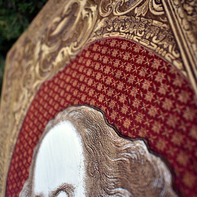 Gothic engraved wood art – gothic art, engraved wood, dark fantasy, skeleton design, artisan crafted