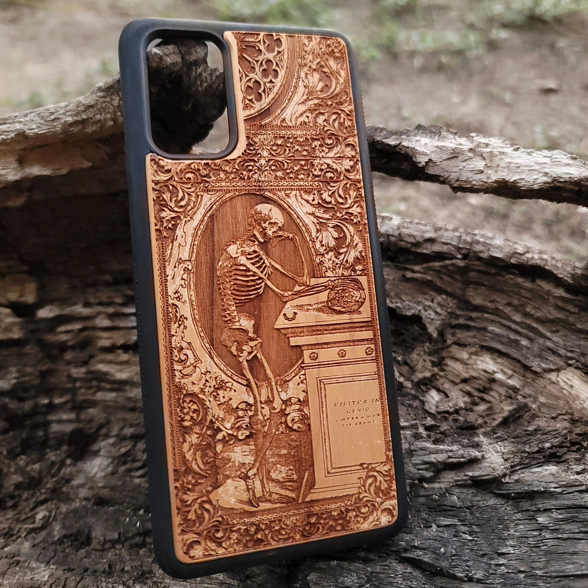 Thinking Skeleton Wooden Phone Case for iPhone 16, iPhone 15, Galaxy S23 Ultra & More Thinking Skeleton Wooden Phone Case for iPhone 16, iPhone 15, Galaxy S23 Ultra & More