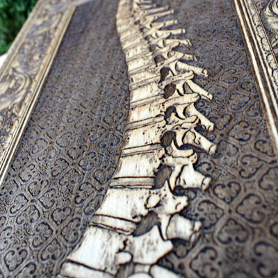 Gothic engraved wood art – gothic art, engraved wood, dark fantasy, skeleton design, artisan crafted