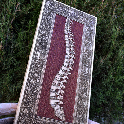 Gothic engraved wood art – gothic art, engraved wood, dark fantasy, skeleton design, artisan crafted