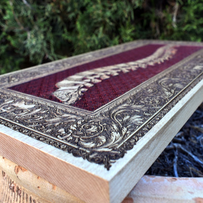 Gothic engraved wood art – gothic art, engraved wood, dark fantasy, skeleton design, artisan crafted