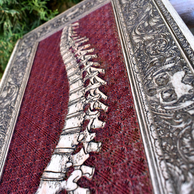 Gothic engraved wood art – gothic art, engraved wood, dark fantasy, skeleton design, artisan crafted